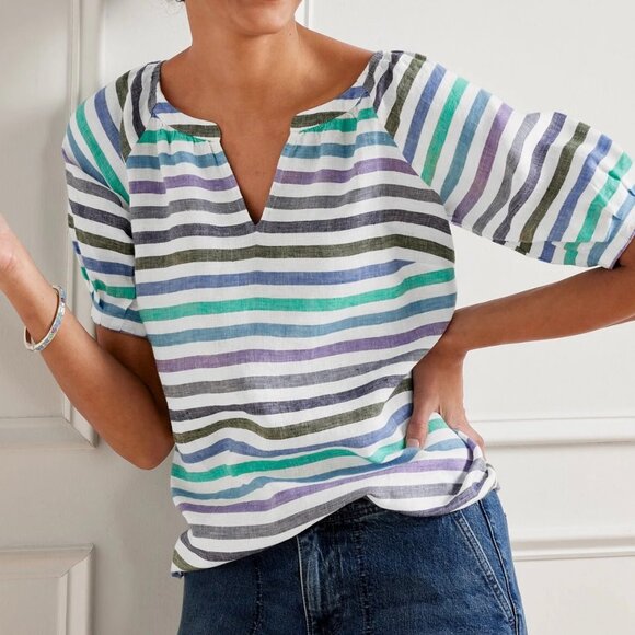 Talbots LINEN POPOVER - ROCKPORT STRIPE - Picture 4 of 14